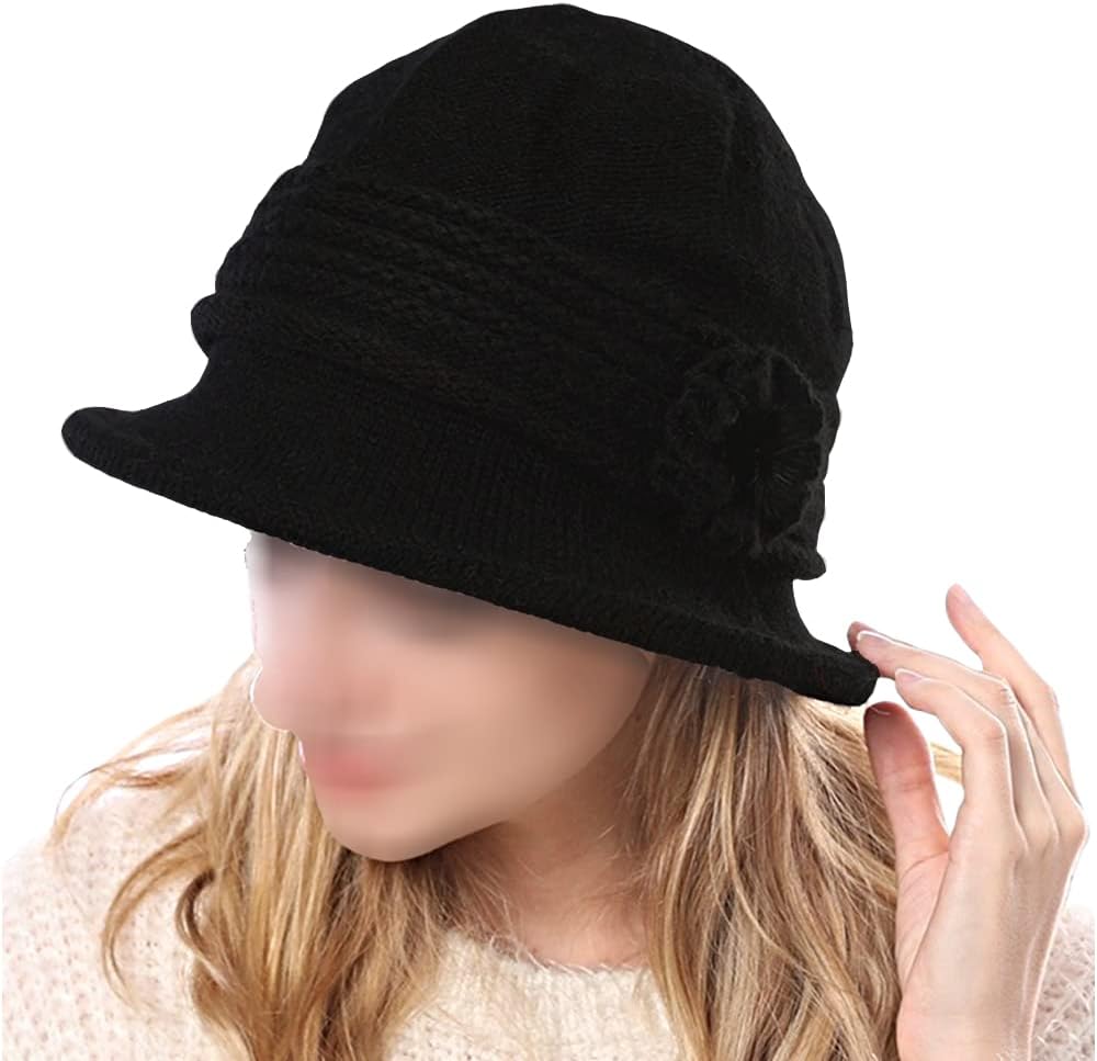 Winter Wool Knit Beanie Skull Hat 1920S Cloche Knitted Bucket Cap for Women Ladies Autumn Fall - Image 2