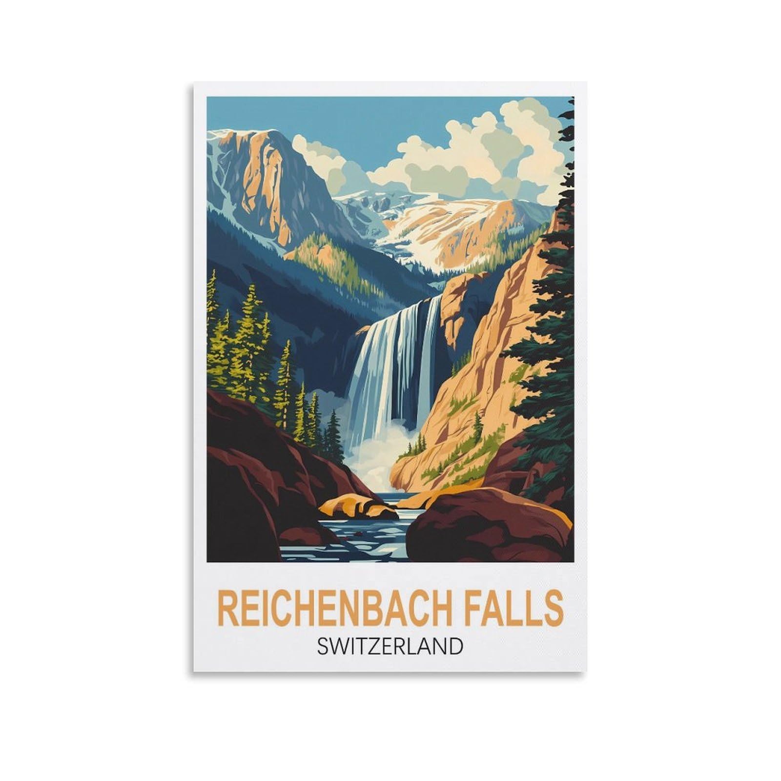 EZMLFA 5D Diamond Art Kits for Beginner,Reichenbach Falls Switzerland Kits for Adults and Kids, Full Drill Round Rhinestone Paint with Diamonds,DIY 5D Diamond Art 30x40cm