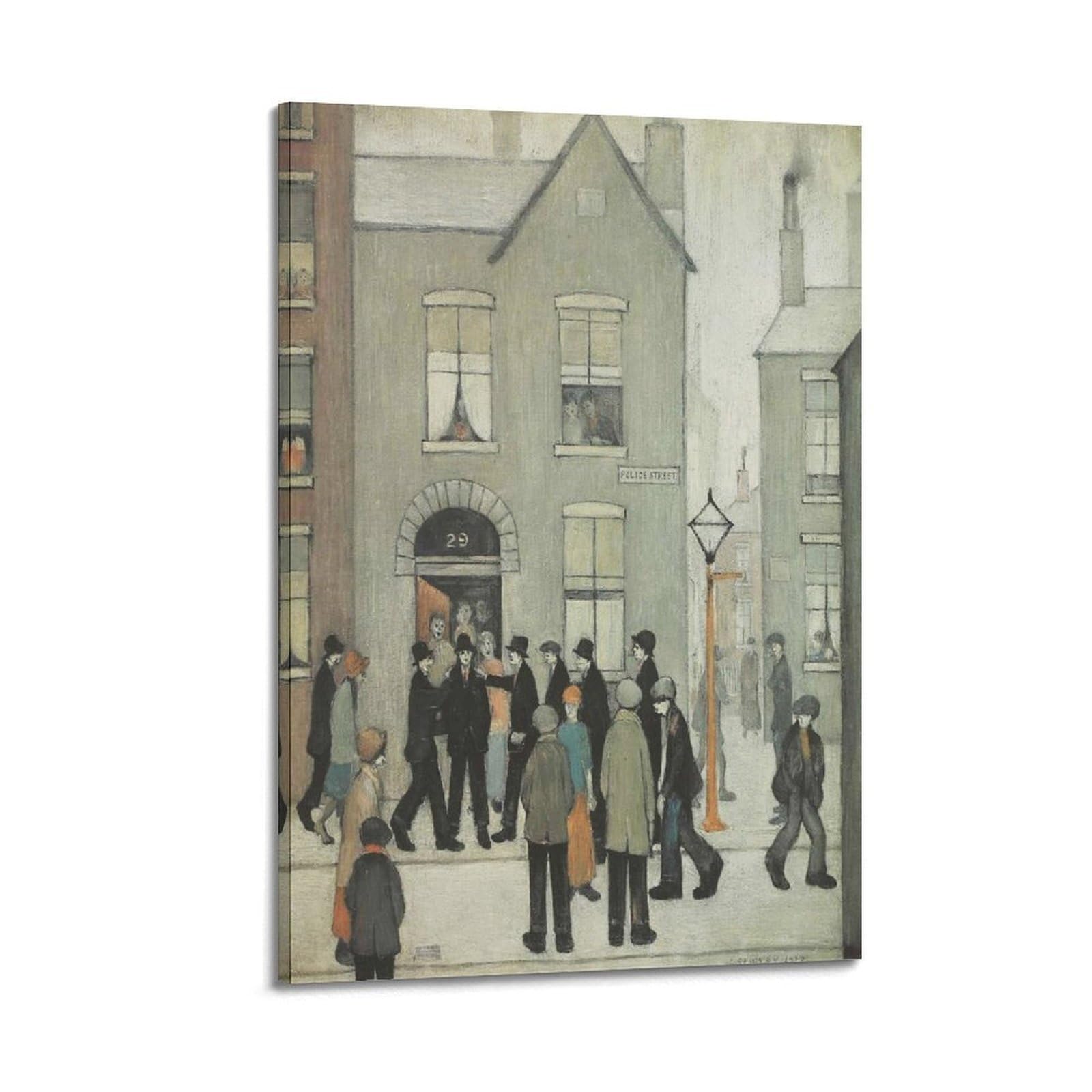 Kangzeng Frame-Style L. S. Lowry Painter Works (The Arrest) Art Posters Canvas Wall Art Picture Prints Hanging Photo Idea Decor 16X24inch(40X60cm)