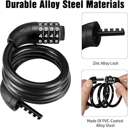 Miniatura 3 de ASKGO Cable de bloqueo de bicicleta con combinación negro