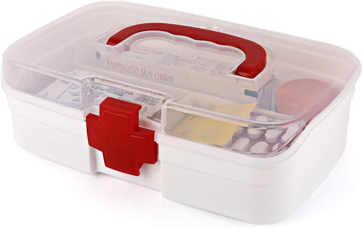 Cello Medico Small First Aid Box | BPA-Free Emergency Indoor Outdoor Medical Utility Cabinet Organizer | Light Weight & Portable Handle | Plastic Medical Box | Transparent