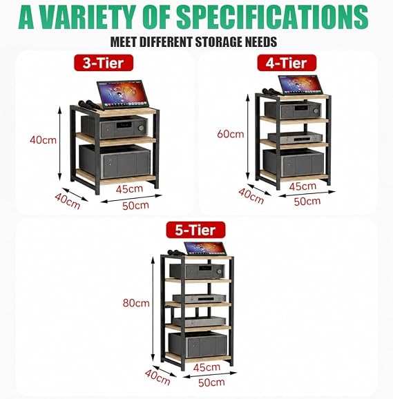 AV Media Stand Height Adjustable Stereo Rack, 3 4 5 6 Tier Wooden HiFi Rack, Media Storage Cabinet Stereo Racks And Stands, Tower CD Player Stand(Teak,4 Tier)