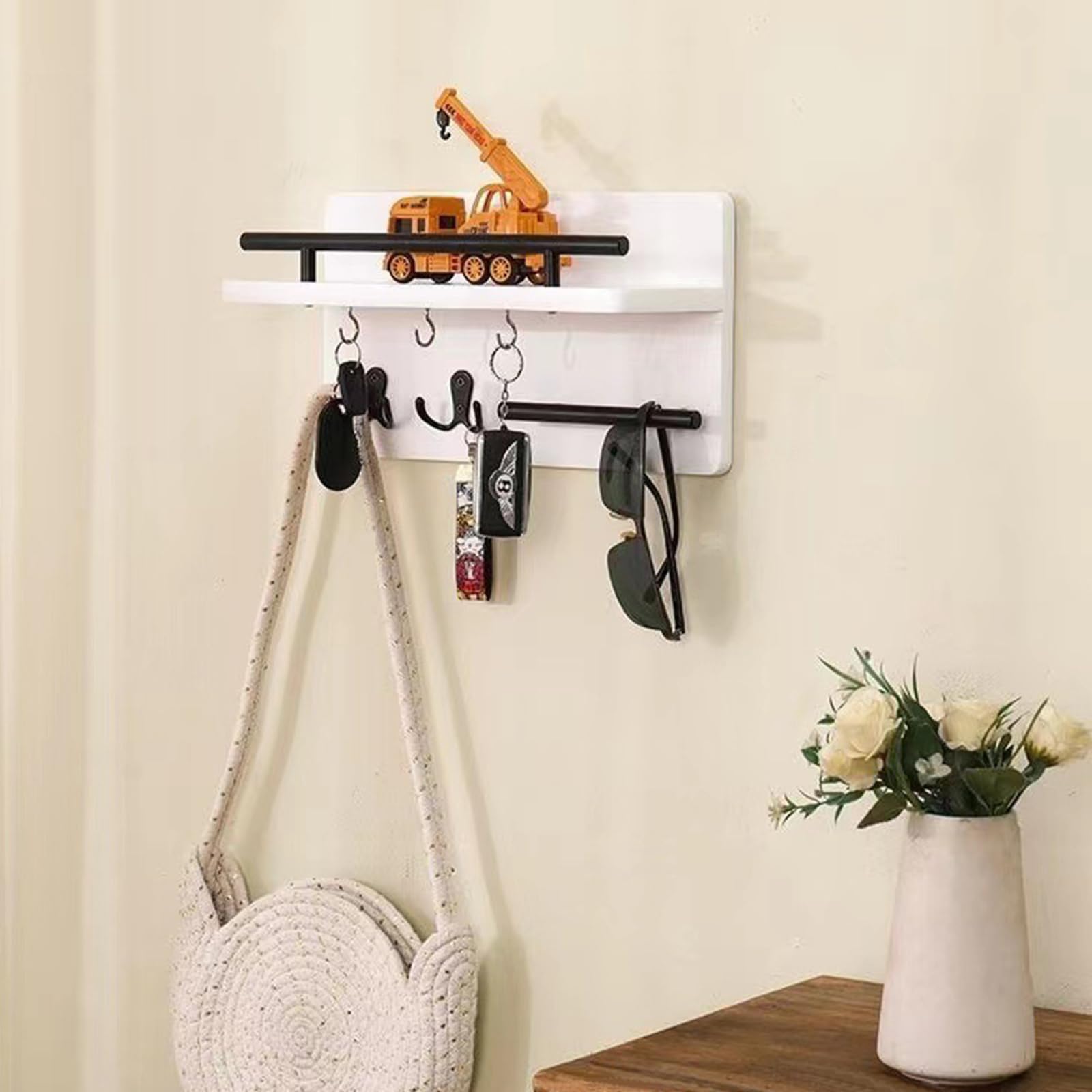 Braozaiw Key Holder for Wall Wooden Key Rack with 5 Hooks and Storage Shelf,Key Racks with Mail Organizer - Image 4