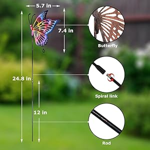 DIINOR Butterfly Garden Stakes Decor Metal Yard Art Butterfly for Women Mom Ornaments Outdoor Decorative Patio Lawn Decor 4 Pack 24.8Inch (Colorful)