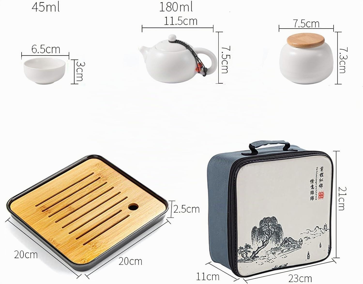 Ensemble de Théière Chinois Kungfu en Céramique - Service à Thé avec 4 Tasses et Plateau - Cadeau Tout-en-Un pour Thé en Vrac - Blanc
