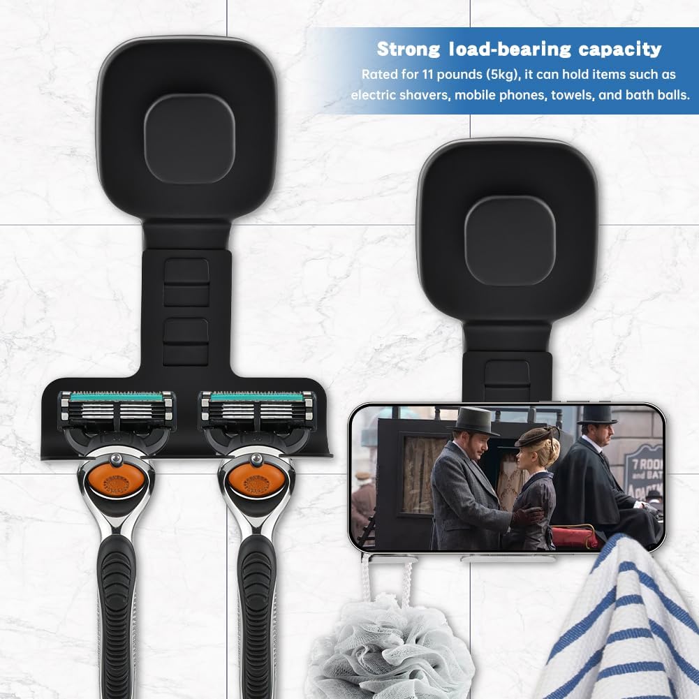 Suction Cup Razor Holder – 2 Pack, 15lb Metal Hooks for Shower Towel/Loofah