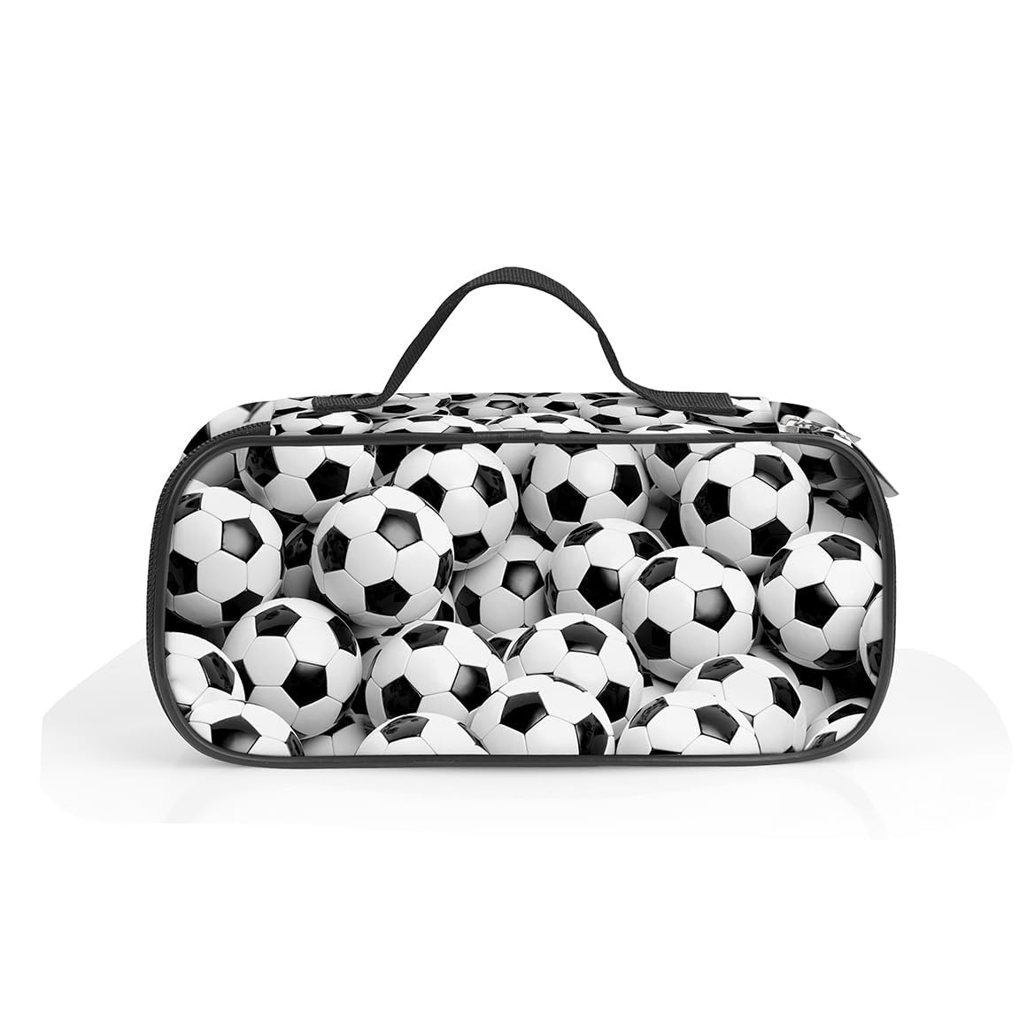 MyrkalaToy Rugby Ball Design Pencil Case with Handle - Large Capacity Zippered Pen Pouch for School, Office Travel Supplies, I-Deal G-ift for Students, Boys Girls, 24x11x6cm (Black)