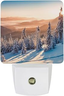 Winter Scene of Mountains Plug-in LED Night Light, Smart Dusk to Dawn Sensor, Ultra Compact Portable Night Lamp, High Energy Saving, No Flicker Zero Radiation Safe Wall Light for Bedroom Bathroom Hall
