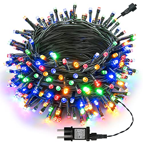 Joomer Lichterkette Außen 200 LED, 20M Bunt Weihnachtsbaum...