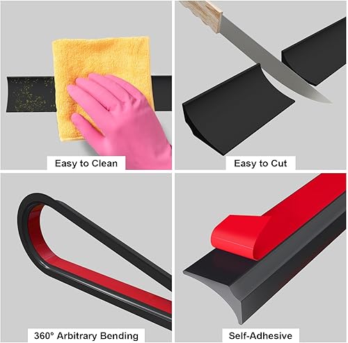 Miniatura 6 de Duzzy Barrera de agua para umbral de ducha de 75 pulgadas, tapón de agua de silicona autoadhesivo para ducha, protector contra salpicaduras adecuado