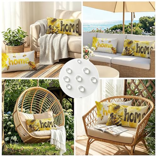 Housse coussin extérieur imperméable jaune taie oreiller abeille 40x60 - 5
