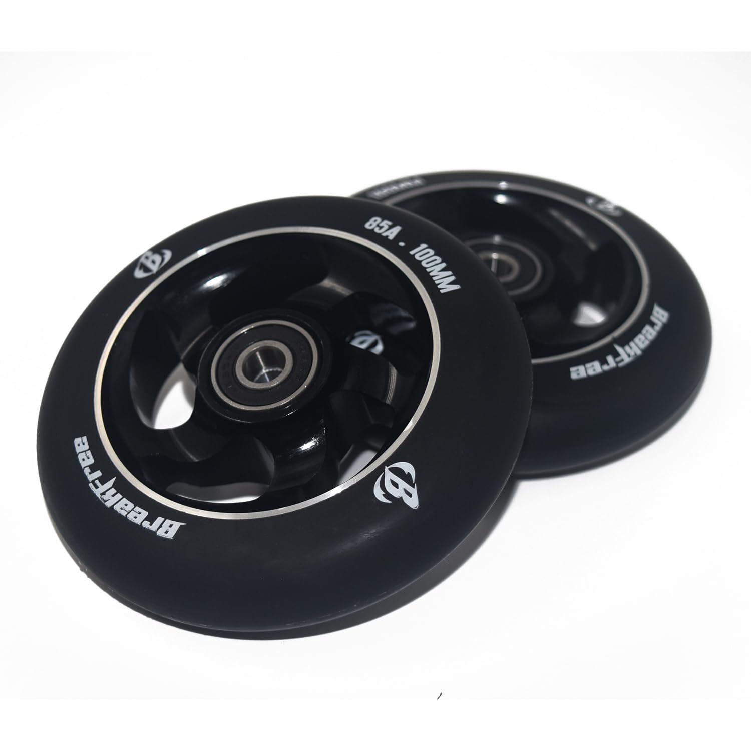 B BREAKFREE Lot de 2 roues de rechange pour scooter de 100 mm avec noyau en aluminium et polyuréthane à haut rebond dureté 85A (noir)