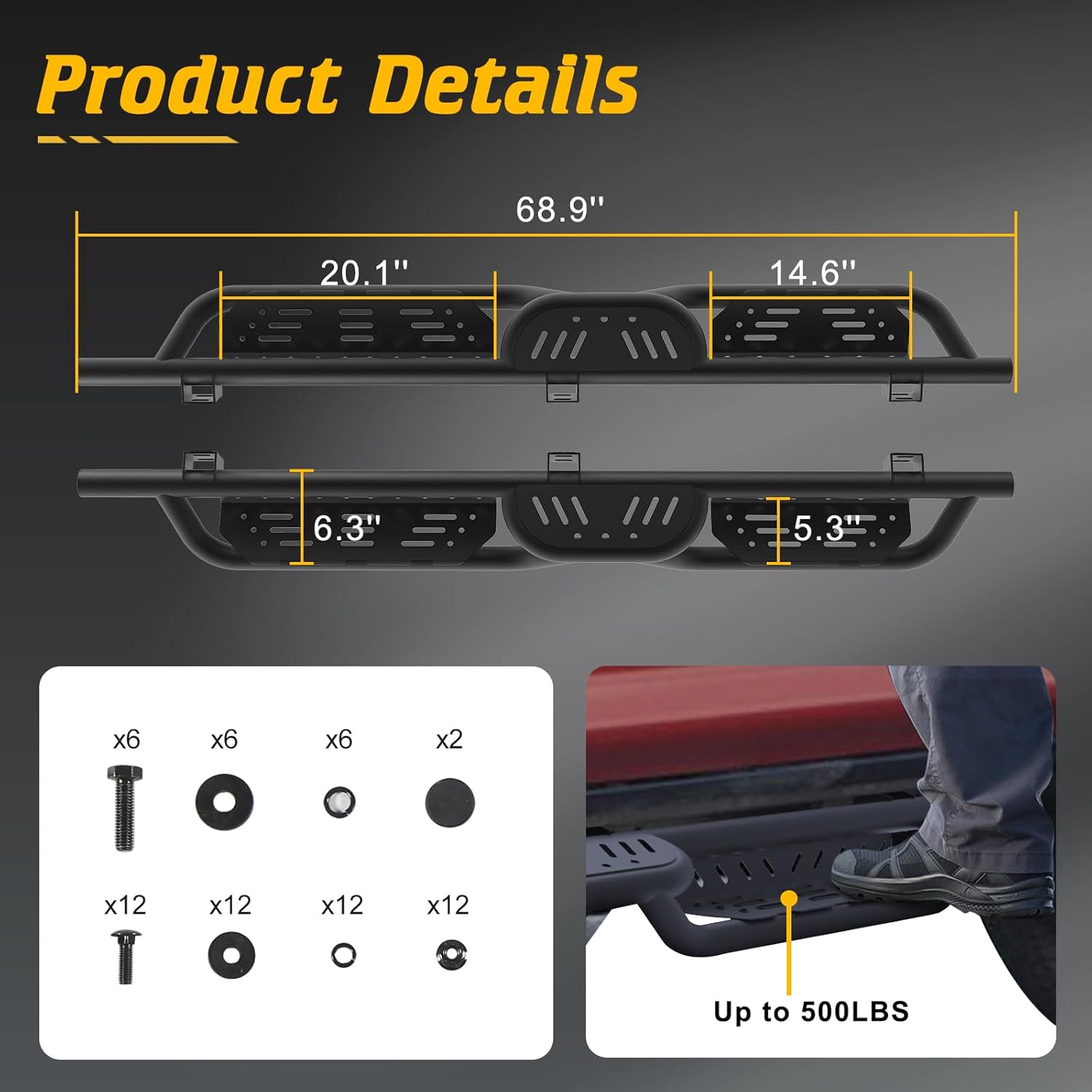 Running Boards Compatible with Jeep Wrangler JL 2018-2025,Two Stair Design Side Steps Fits for Jeep Wrangler JL 4 Doors,Heavy Duty Side Bars Rock Sliders,Anti-Slip Step Bars