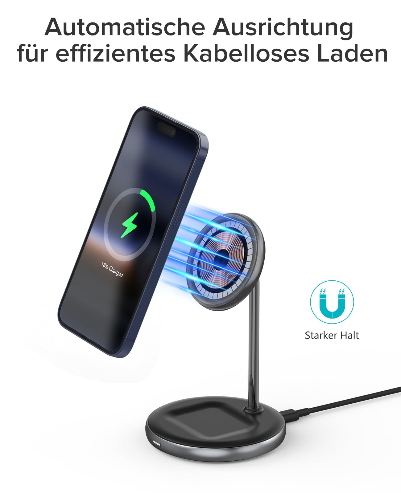 ZIKE 2-in-1 Ladegerät mit MagSafe, 15 W iPhone Ladeständer Dual Induktive Ladestation Fast Magnetische Kabelloses Ladegerät für iPhone 17 Pro/16/15/14 Pro/Airpods Pro, mit Standby Mode