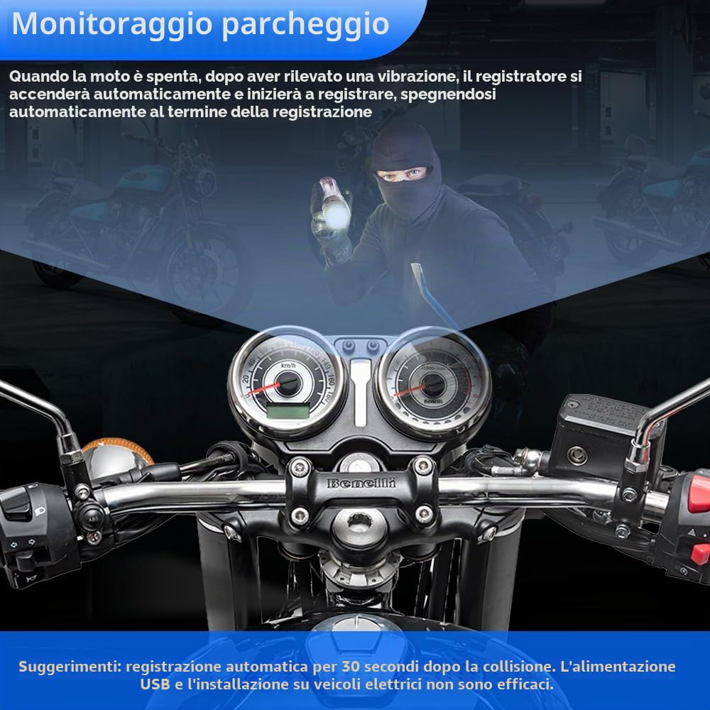 VSYSTO Dashcam per moto, schermo da 4,5'', telecamere 3CH 1080P WiFi, modalità selfie, con GPS, controller cablato, monitoraggio parcheggio, modalità assistenza alla guida, display della temperatura