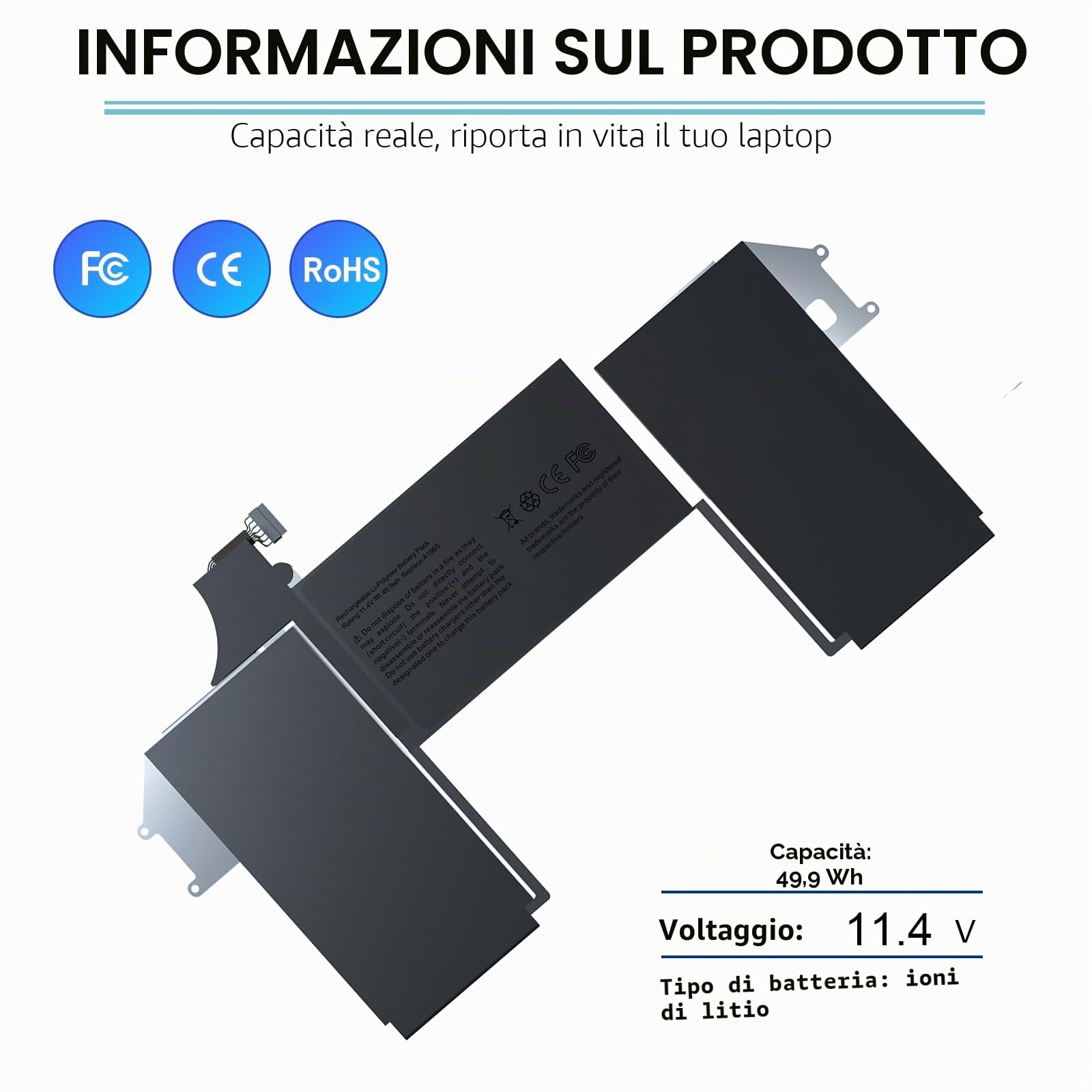 BNDeluxe A1965 A2179 MacBook Air Laptop Batteria A1932 per MacBook Air 13" Retina A1932 (fine 2018-2019) A2179 (inizio 2020) EMC 3184 3302 A1965 Batteria di ricambio per laptop 11.4V 49.9WH