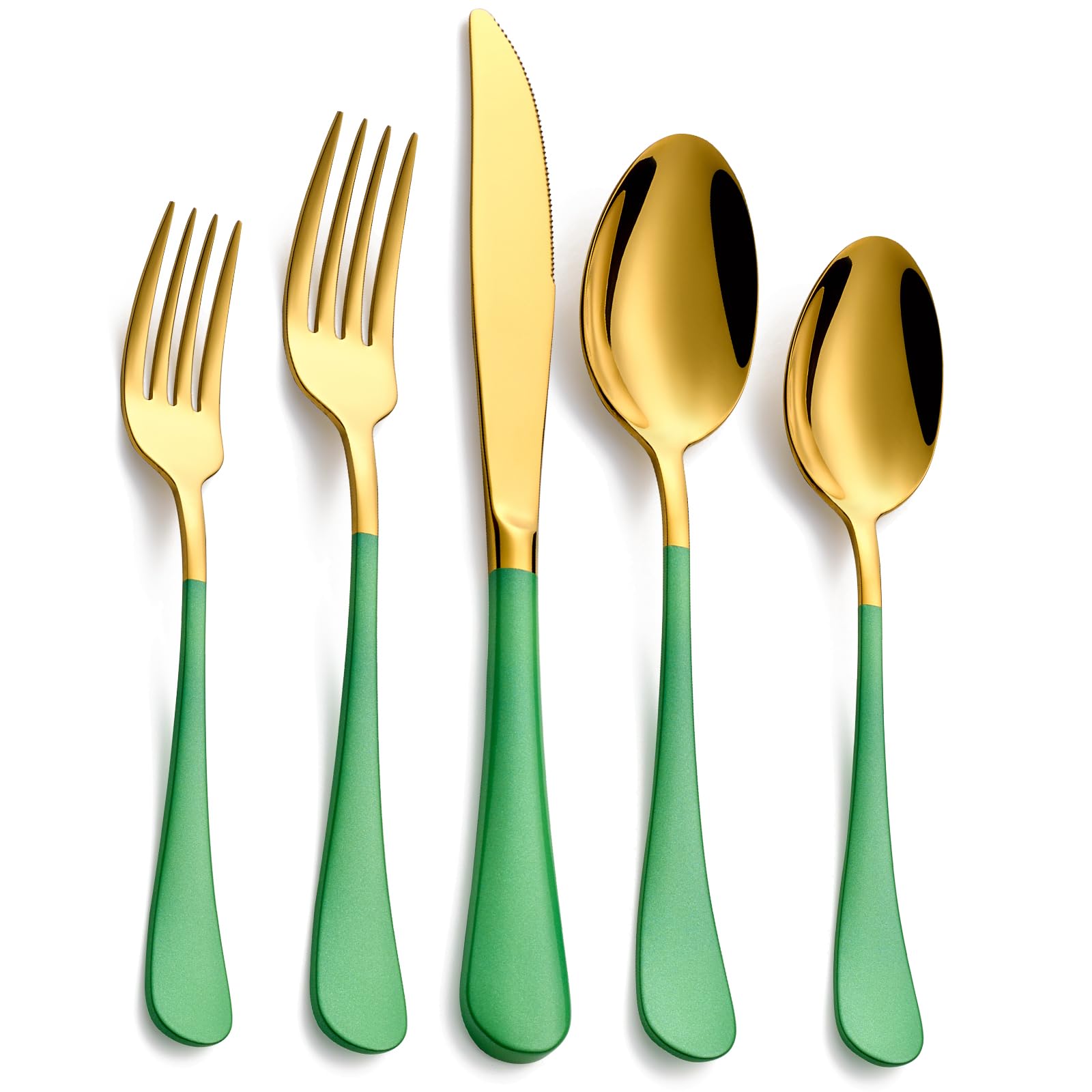 Moxinox 20-Piece Green & Gold Silverware Set