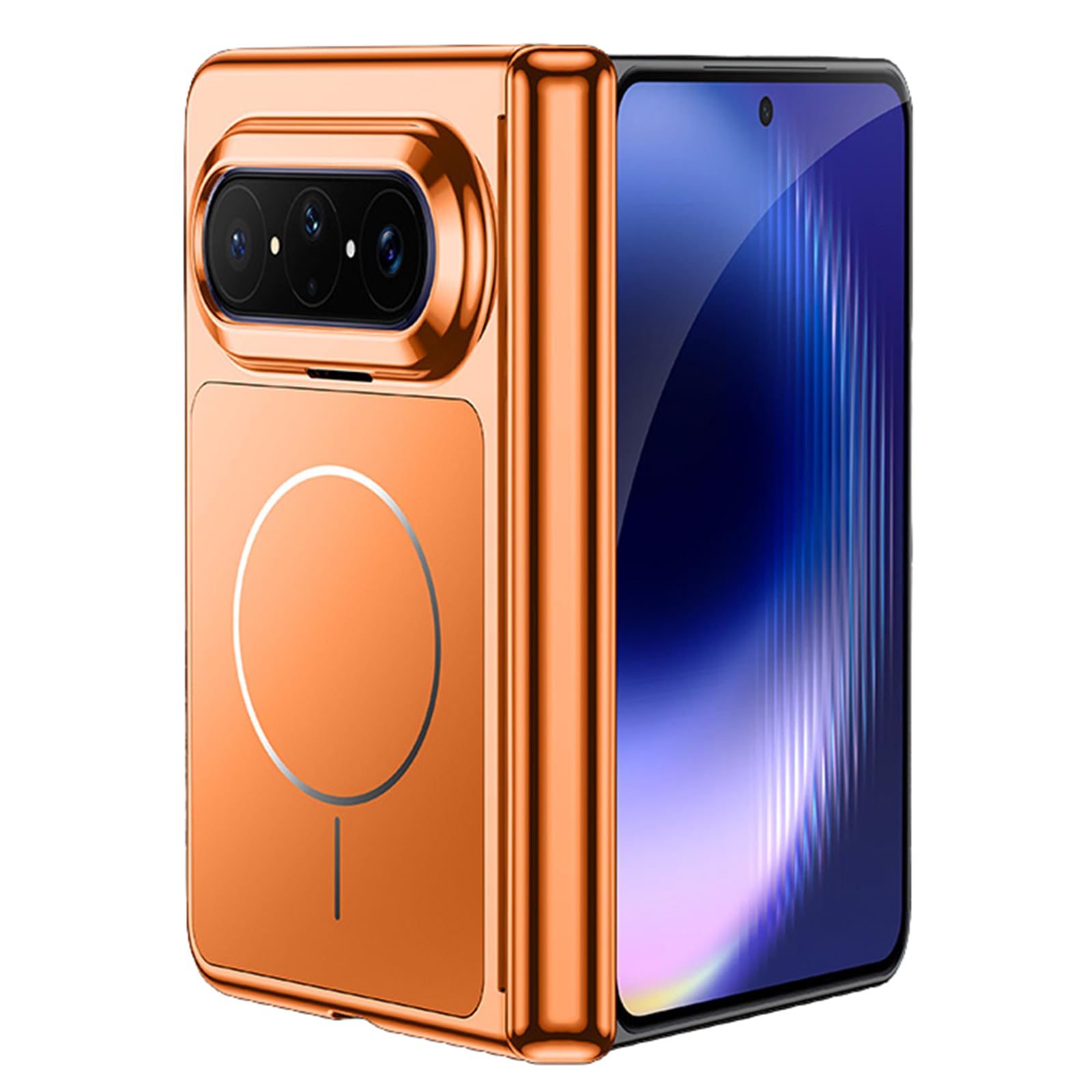 MFAOSHI Magnetic Case for Huawei Pura X Max, All-inclusive Lens Hinge Protection Case Hard PC Frosted Electroplated Phone Cover,Orange,Pura X Max