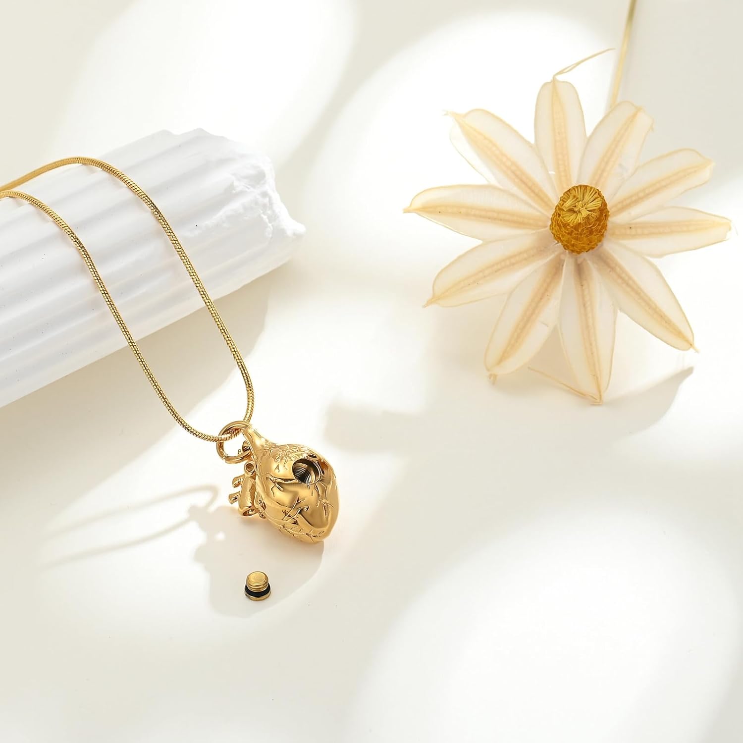 zeqingjw Anatomical Heart Memorial Urn Necklace for Ashes Holder Stainlesss Steel 3D Heart Cremation Jewelry Funeral Keepsake Pendant of Loved Ones - Image 4