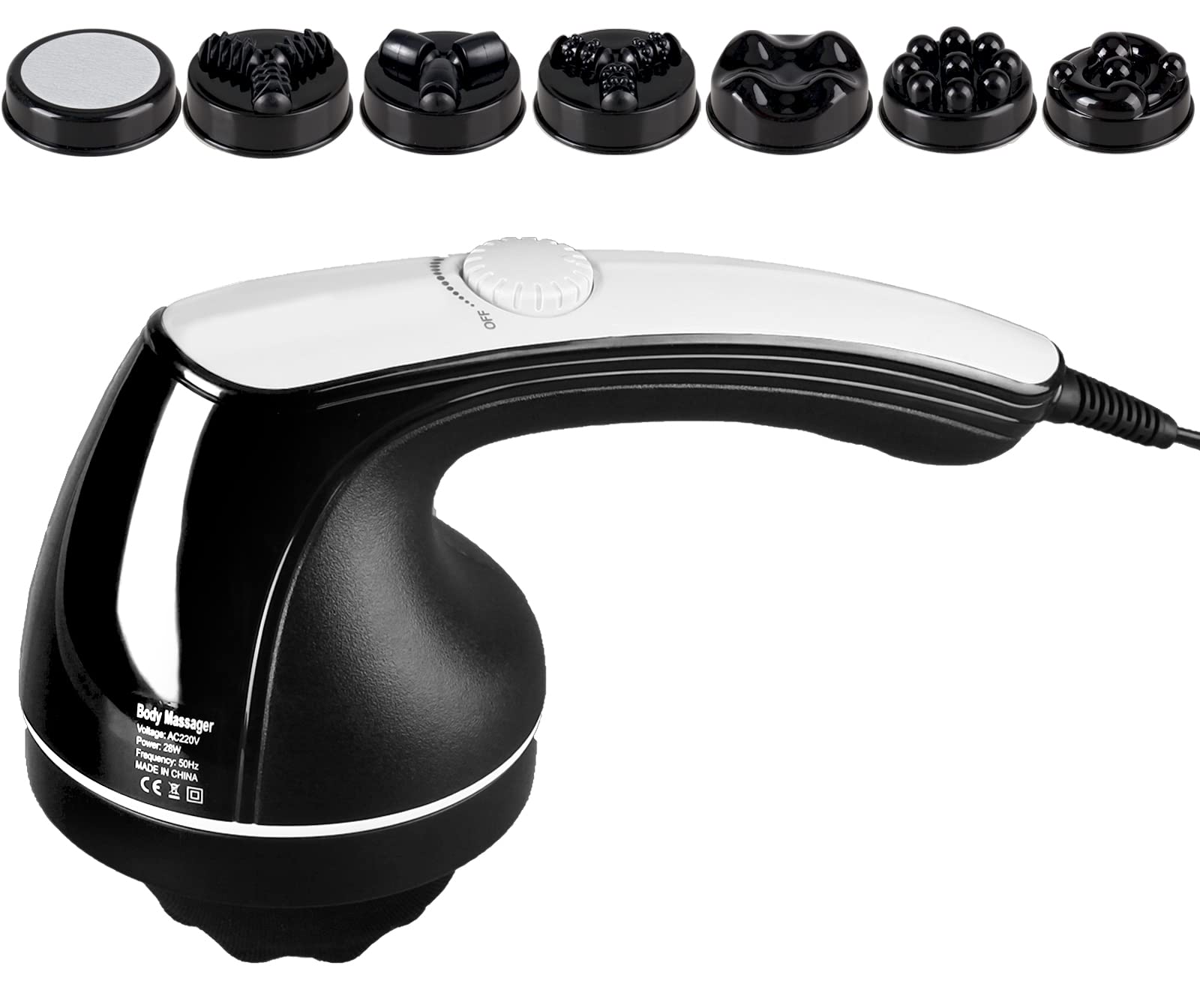 Poligono - 7 in 1, anti-cellulite massager equipped with 7 interchangeable heads, portable and multipurpose, adjustable power.