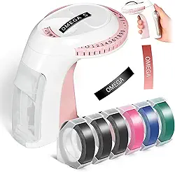 Máquina de gravação retro em relevo com fitas,Etiquetadora 3D Vintage,etiquetadora de gravação da velha escola, com fitas de gravação de 6 rolos para cozinha doméstica, escritório, etc. (Rosa)