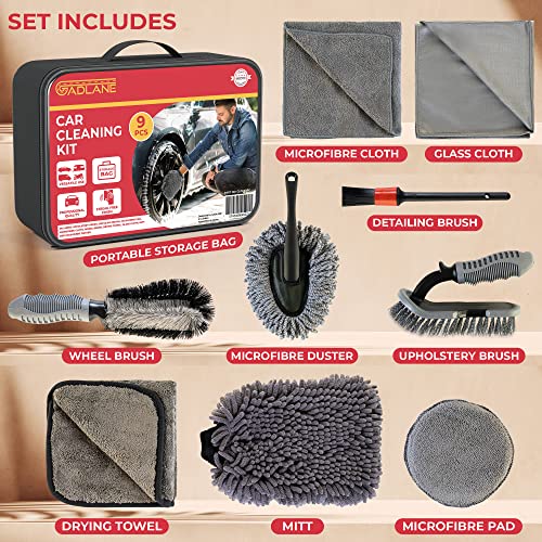 9 Pc Kit Nettoyage Voiture Comprend Brosse À Rembourrage, Détailler, Tampon Microfibre, Chiffon Microfibre, Brosse À Roues, Serviette Séchage, Chiffon Verre, Gant, Chiffon Microfibre – Image 4