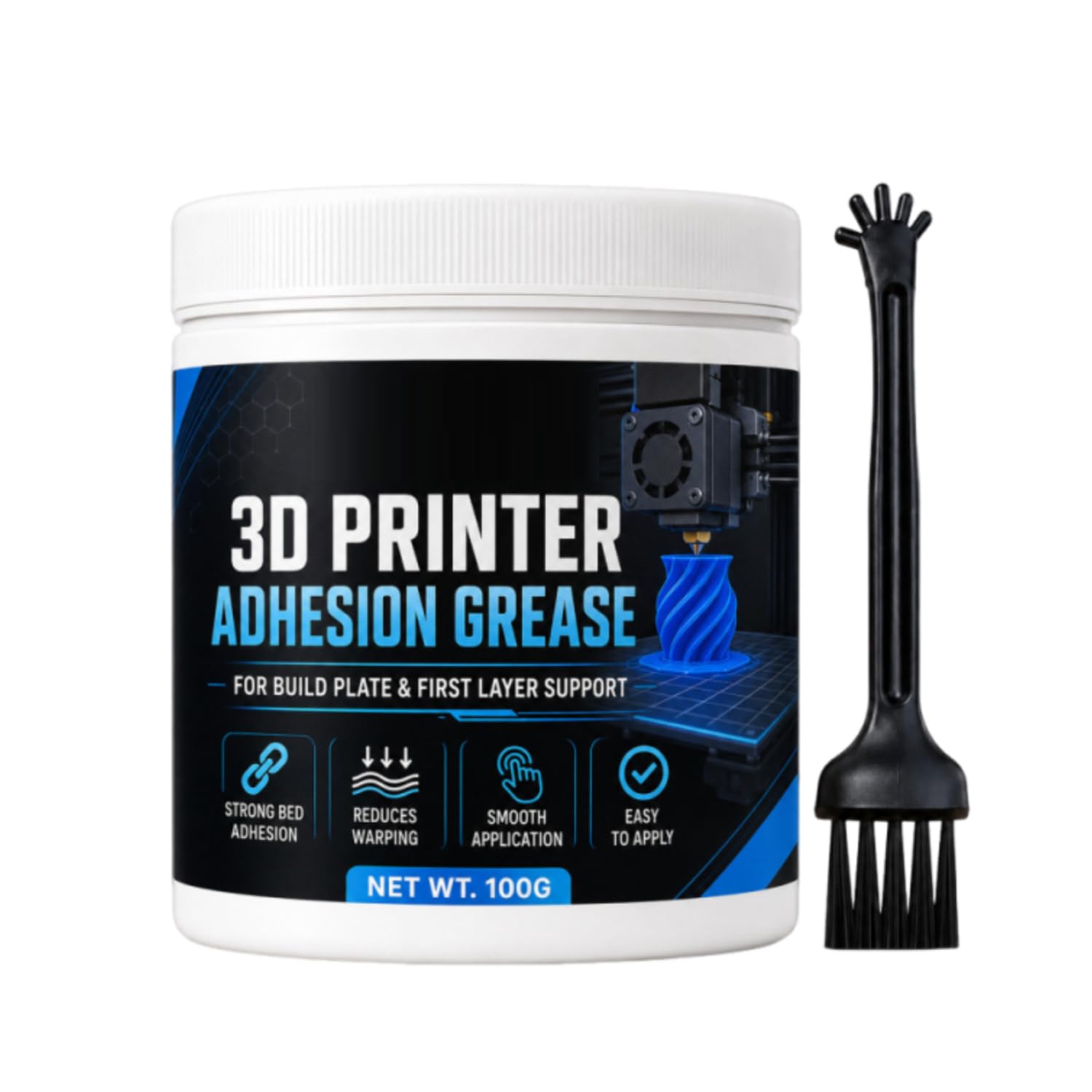Anti-Warping Adhesion Grease for 3D Printers, Applicator Brush (1pcs)