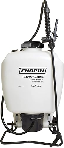 Chapin 60124 Rociador de mochila recargable con batería interna multiusos de 4 galones, blanco translúcido, tanque de polietileno