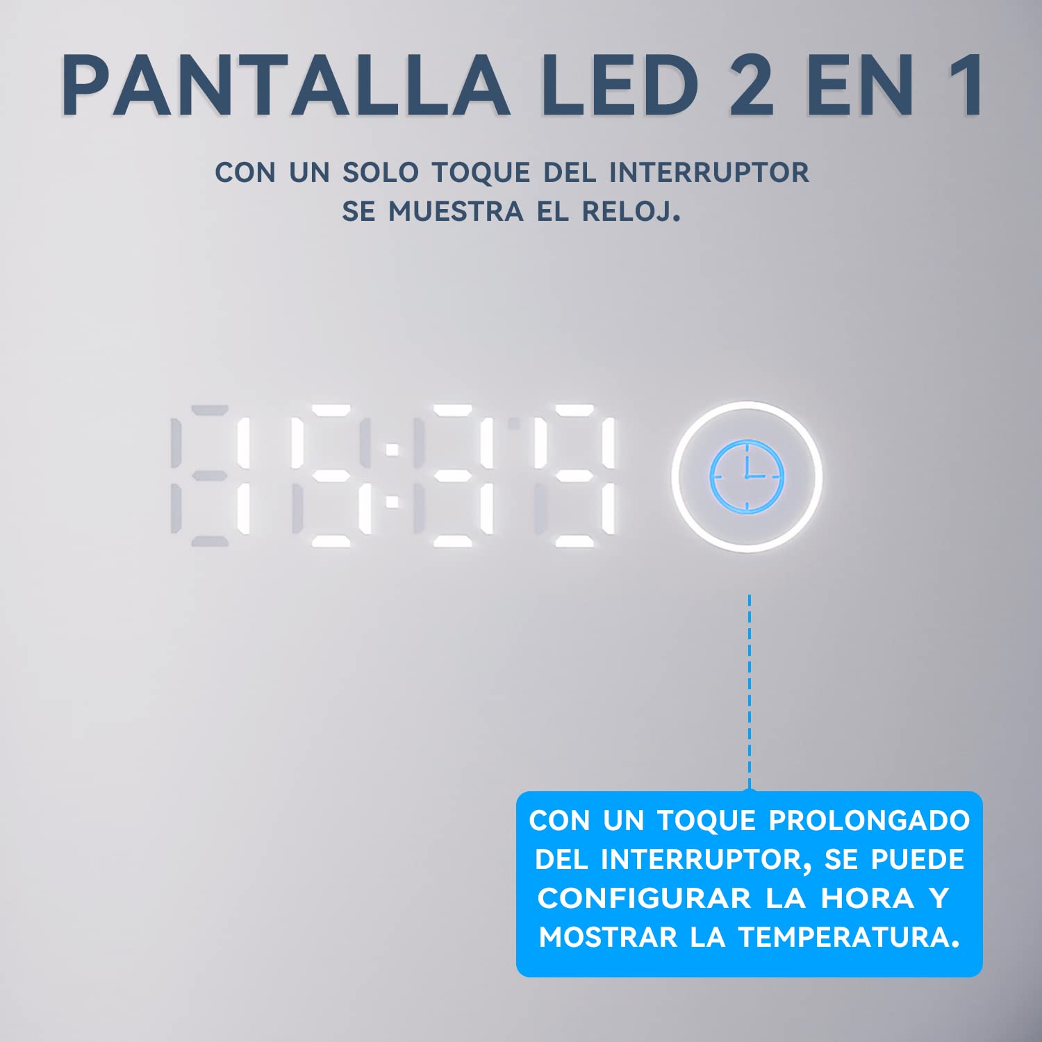SONNI Espejo Baño con Luz 120x60 cm con Reloj/Indicador de Temperatura Interruptor Táctil Espejo de Baño LED Pared