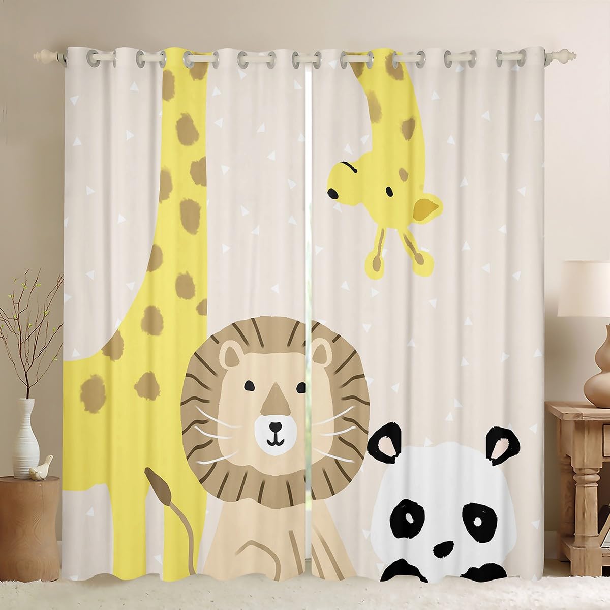 Homemissing Cute Lion Panda Curtains (2 Panels,W46*L72) For Bedroom Kids Girls Boys Cartoon Giraffe Window Curtains Cute Animal Room Decor Blackout Curtains Zoo Beige Window Treatments โ image 1