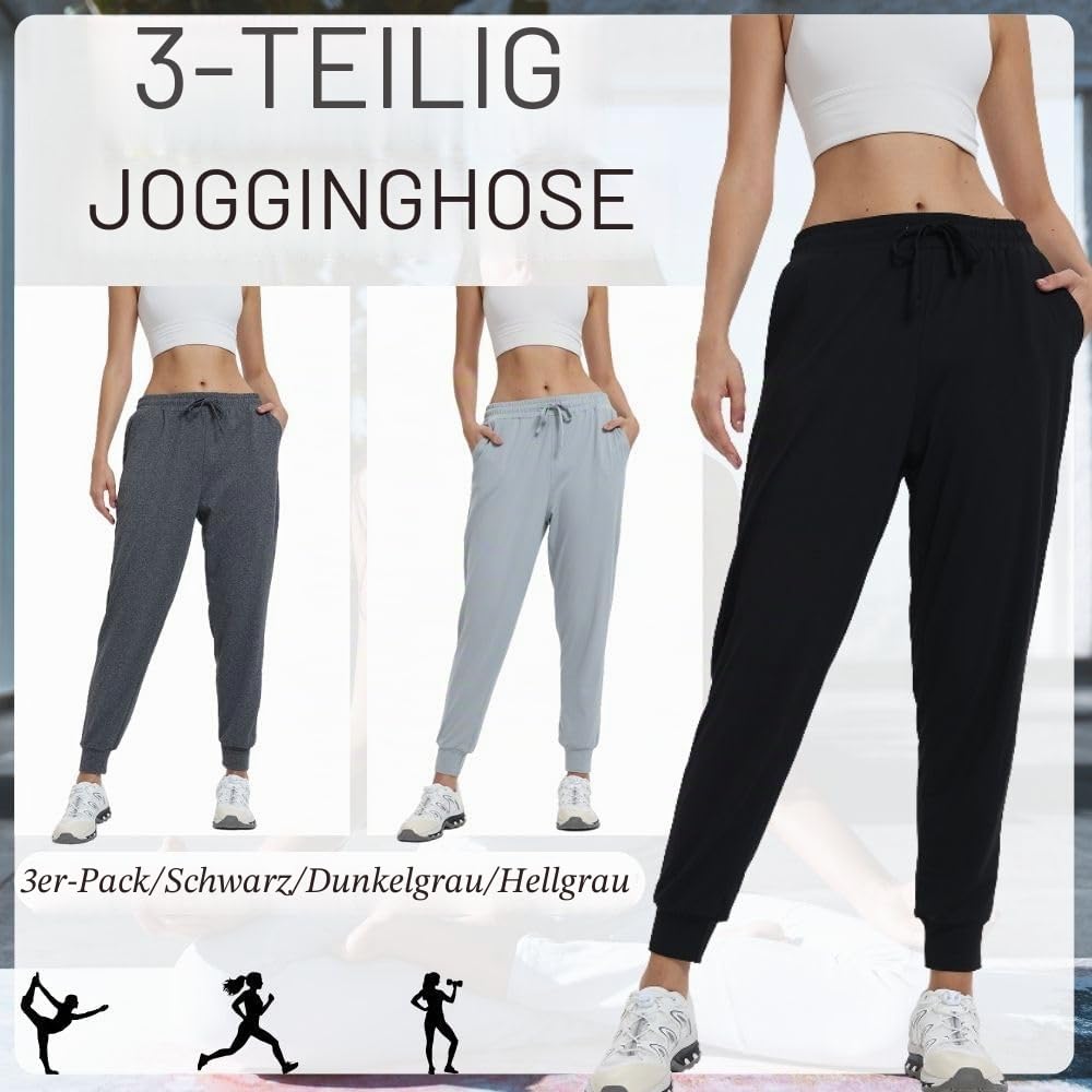 3er-Pack Sweatpants Jogginghose Damen Fitness Hohe Taille Sporthose Yoga Freizeit Hosen mit Taschen
