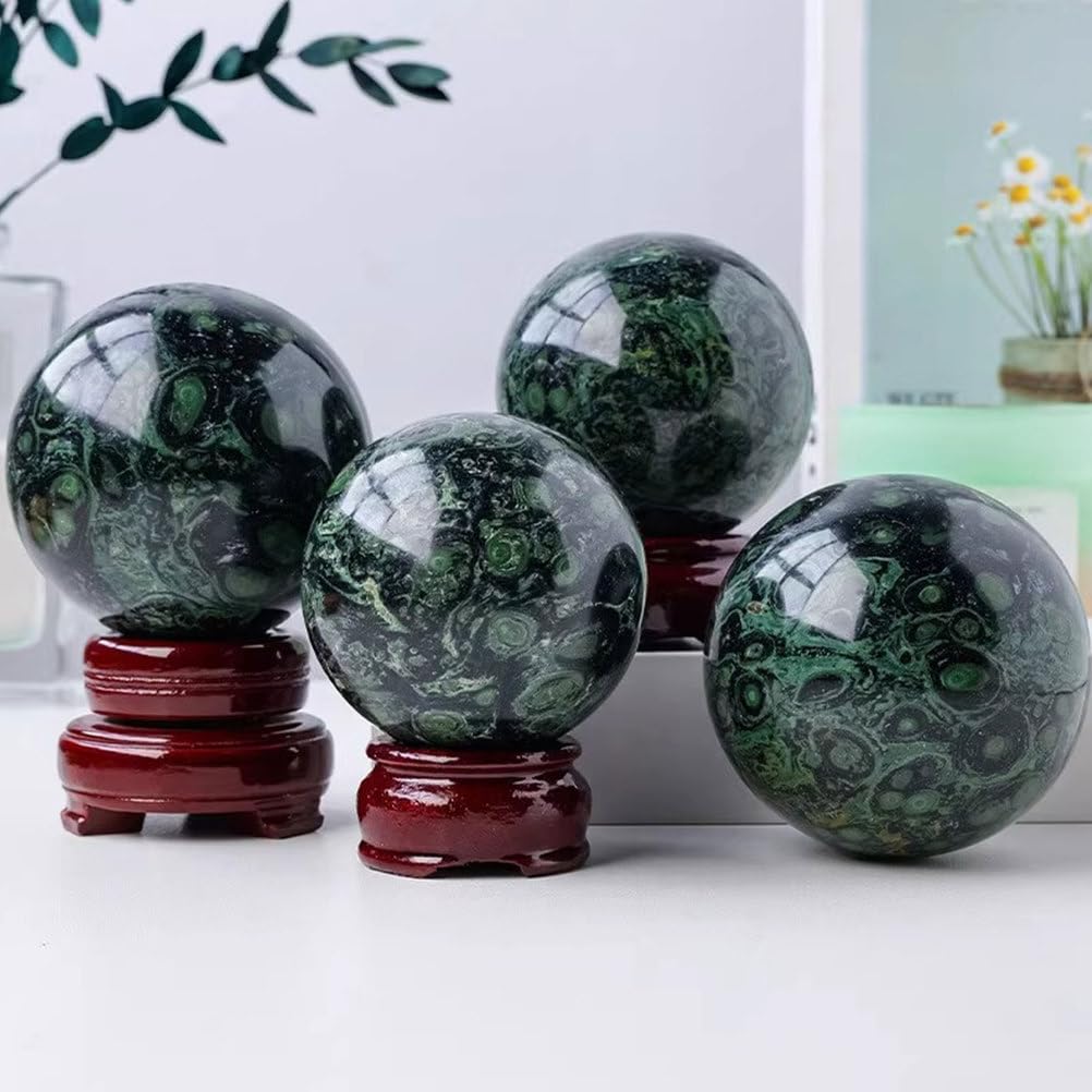 Sfera di Pietra di Gemma cristallina di Malachite Naturale con Supporto Palla di Cristalli di guarigione di Reiki per Decorazioni, Reiki, Meditazione, divinazione,90~100mm