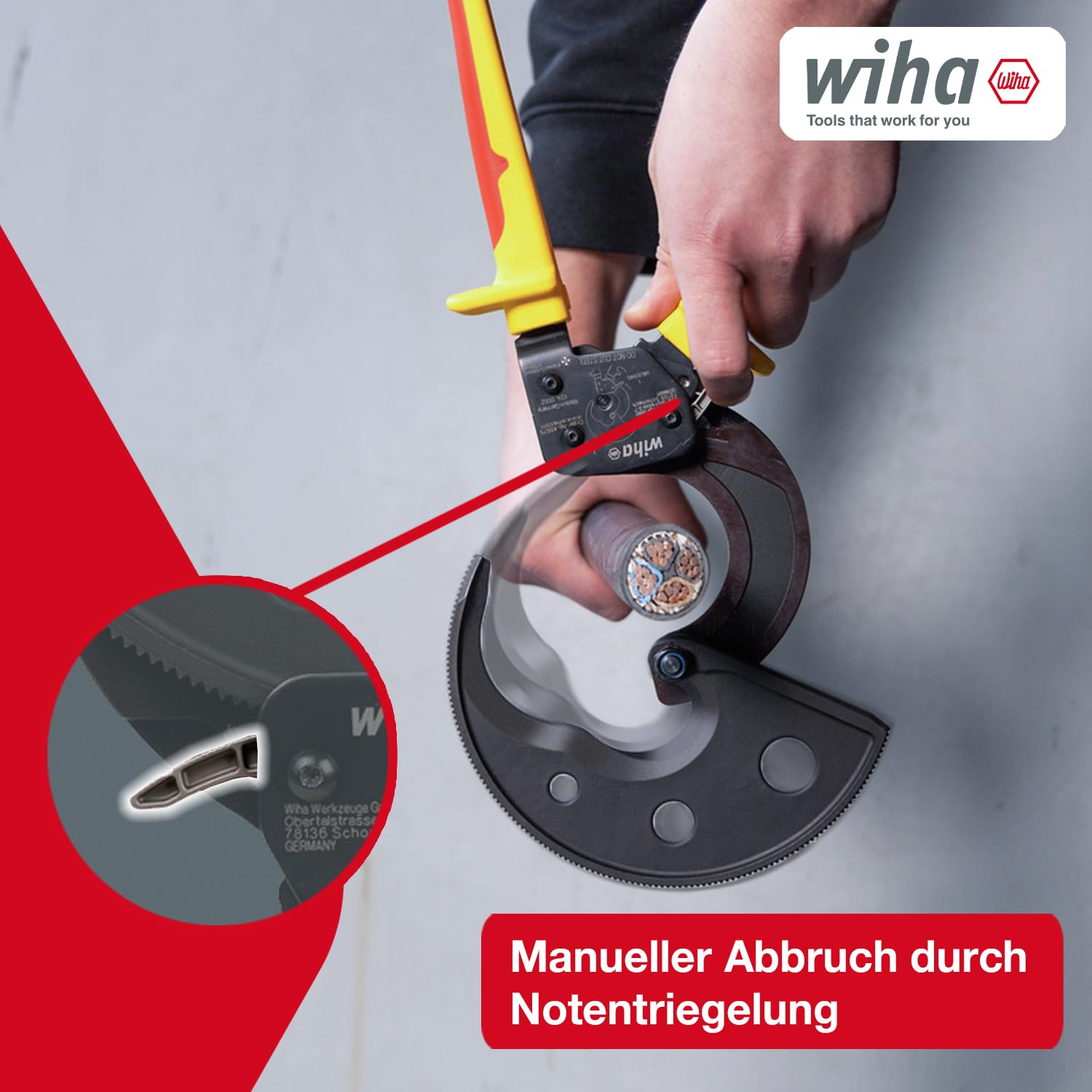 Wiha Kabelschneider bis 500 mm² I Ratschenkabelschneider für Cu- und AI-Kabel I Kabelschere mit Ratschenprinzip I Ratschenschneider für Aluminium- und Kupferkabel