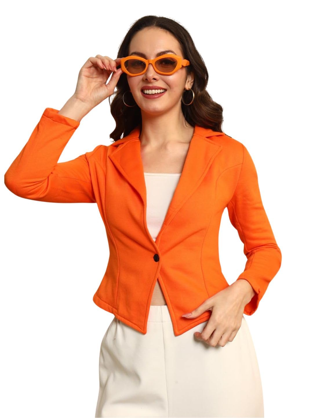 tandul Women's Solid Orange 3/4 Sleeve Coat - Fleece Regular Coat for Women Soft & Breathable & Comfortable Outfits for Office, Casual, Festive & Party (11946)-picture-39