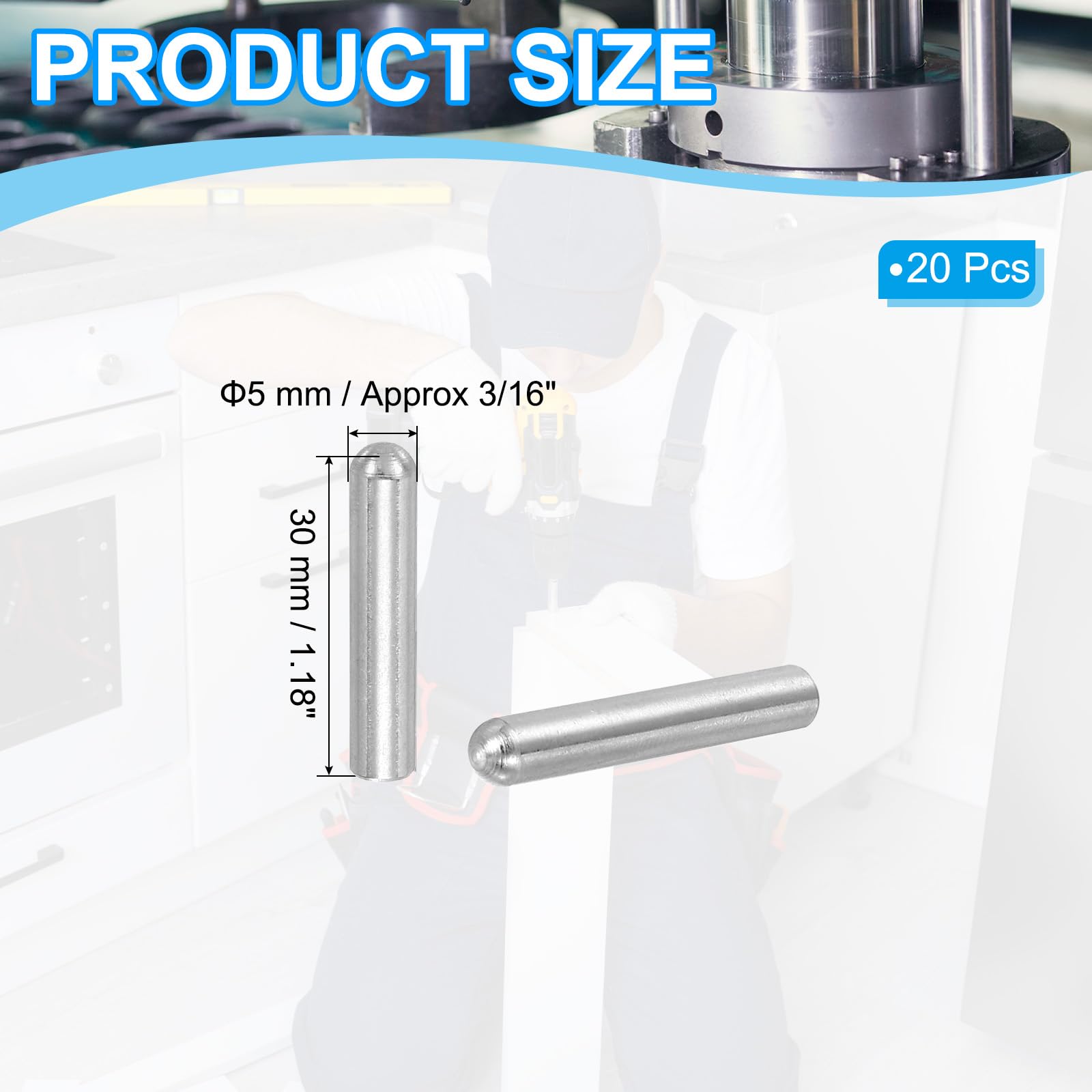 PATIKIL 304 Stainless Steel Dowel Pins 5x30 mm (3/16" Dia) - Image 2