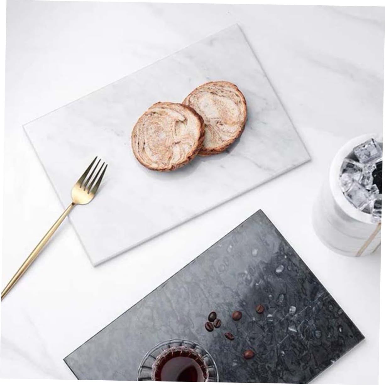 Veemoon Planche à Découper en Marbre Blanc Non Adhérente Odeur, Plateau Multifonction Cuisine et Pâtisserie, Design Nordique Élégant pour Rangement Maison