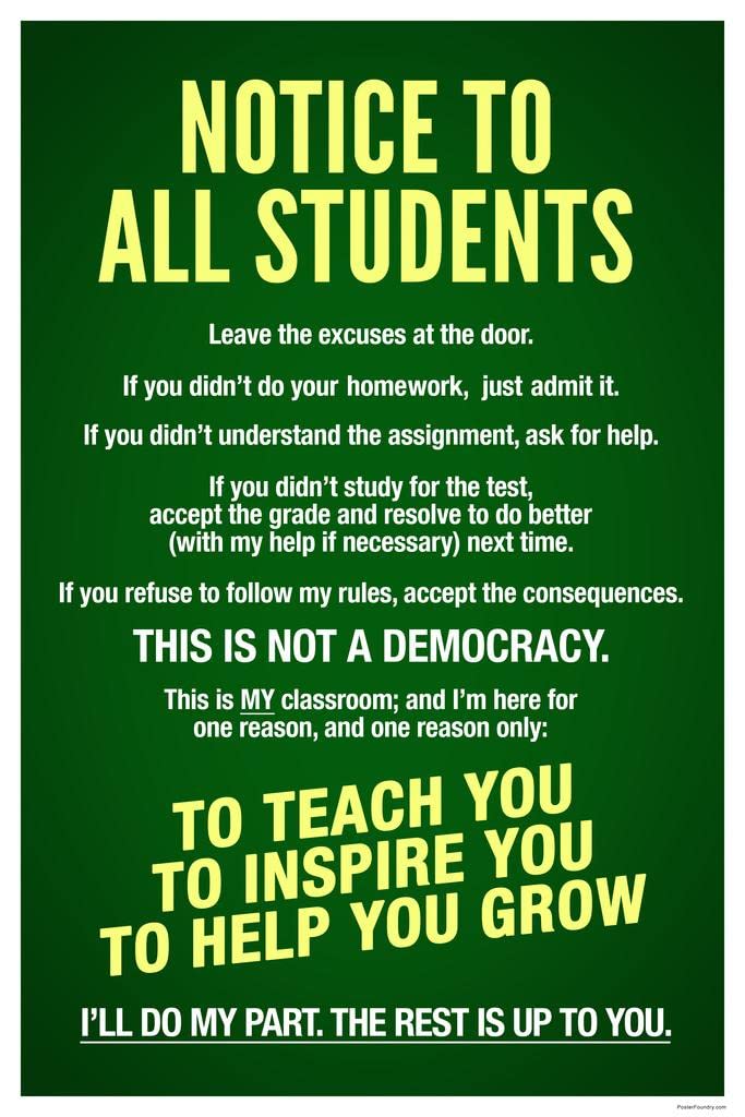 Notice To All Students Poster School Classroom Rules Motivational Decor Cool Wall Art Print Poster 16x24