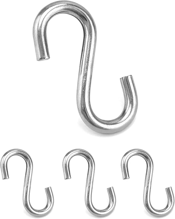 QWORK® 4 Pack Heavy Duty 304 Stainless Steel S Hook, Swing S Hook, Large S Hooks Up to 100kg
