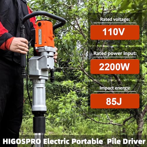 2200W Electric T Post Driver – 110V Handheld Pile Driver Hammer for Fence Post, Farm, Construction Site with 55mm, 70mm pile sleeve, Ideal for Metal Fencing, Landscaping, and DIY Projects