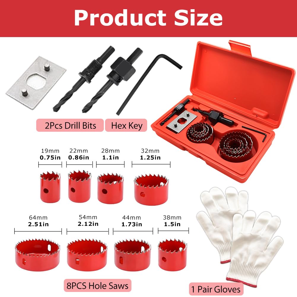 11 Pcs Hole Saw Sets,19-64mm Hole Cu-tter for Drilling Soft Metal,Wood,PVC - Image 2