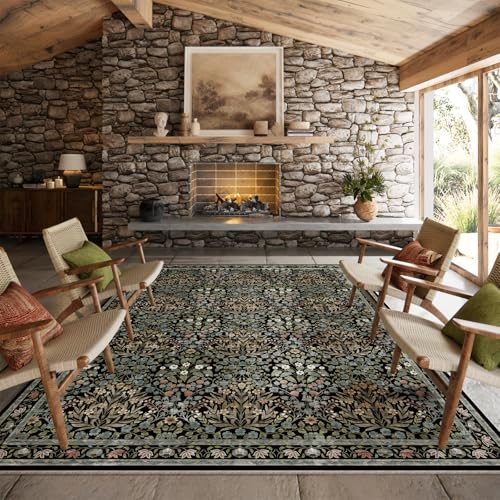 Image of Traditional Design Vintage Floral Area Rug 8 x 10,Washable Area Rugs - Perfect for Living Room, Bedroom, Kids Room, Nursery - Stain & Water Resistant Non-Slip, Dining Room Decor