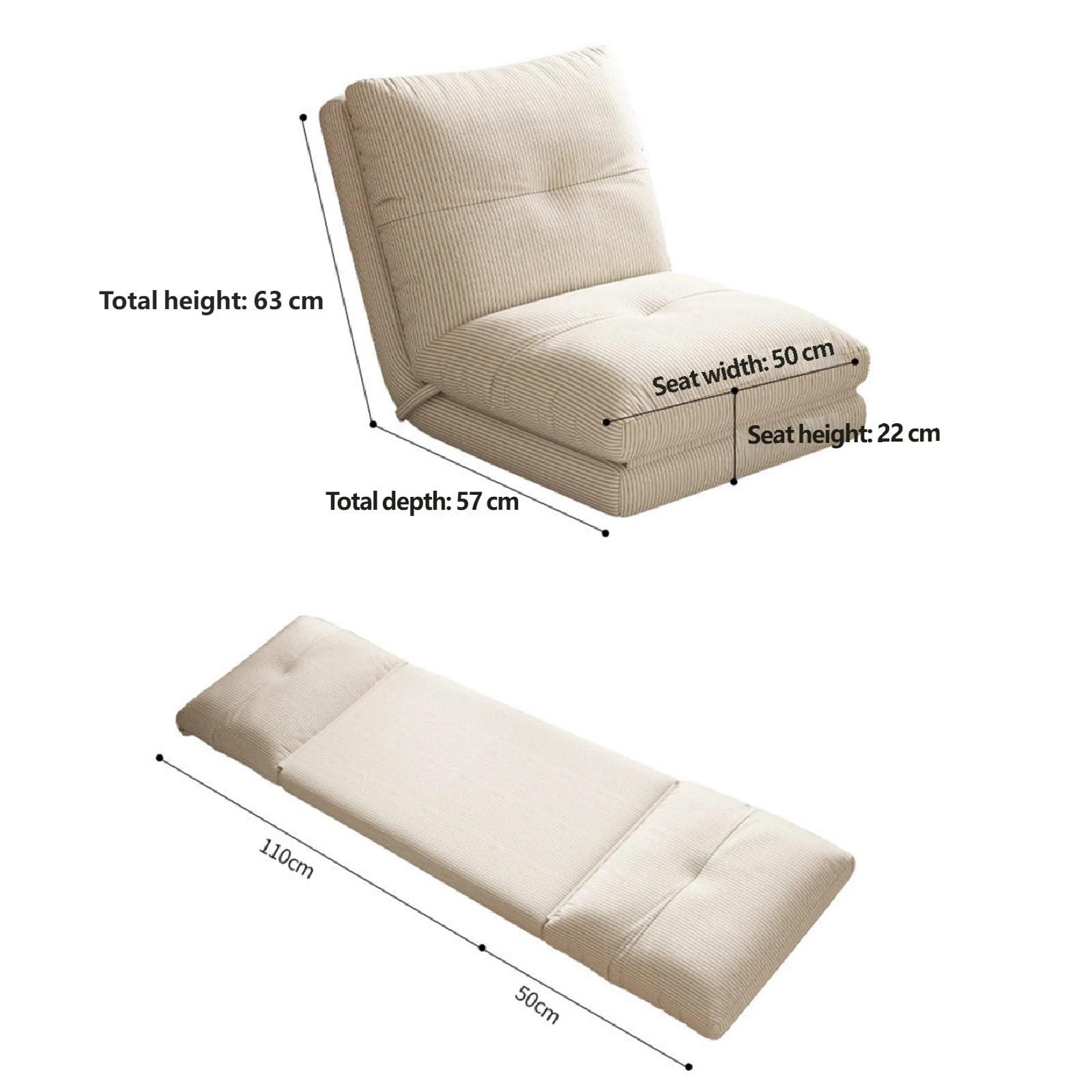 Kleines Sofa Lazy Sofa for Schlafen und Liegen, einzelnes kleines mit Bettrückenlehne, Bodenstuhl Einzelsofa(Weiß)