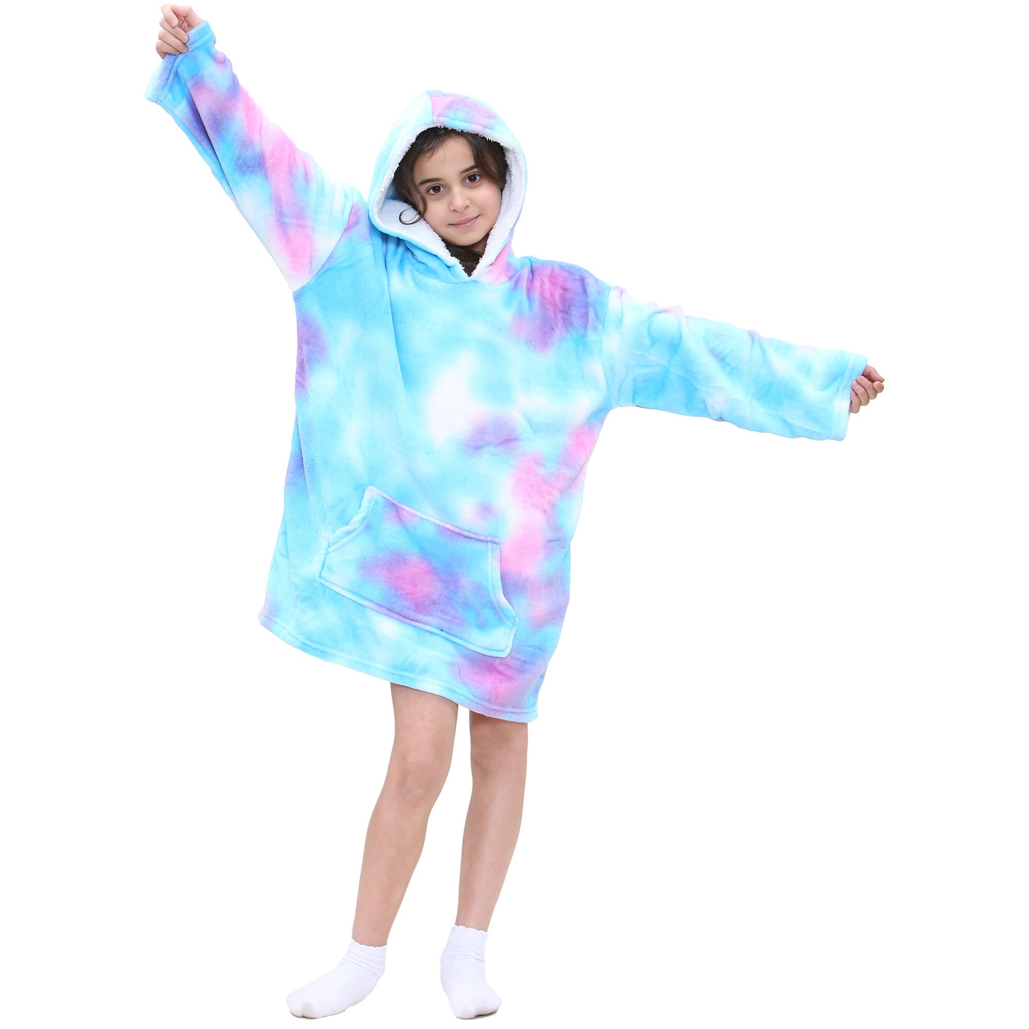 A2z 4 Kids Boys Tie Dye Blue Oversized Hoodie Snuggle Blanket - Snuggle 954 T.d Blue Kids
