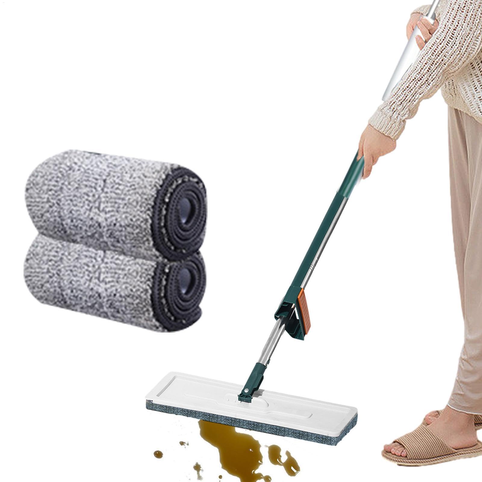 Mopa Plana húmeda y Seca, Juego de fregona compacta para Piso de | madera dura, trapeadores absorbentes de agua con 2 almohadillas de repuesto para en seco y húmedo