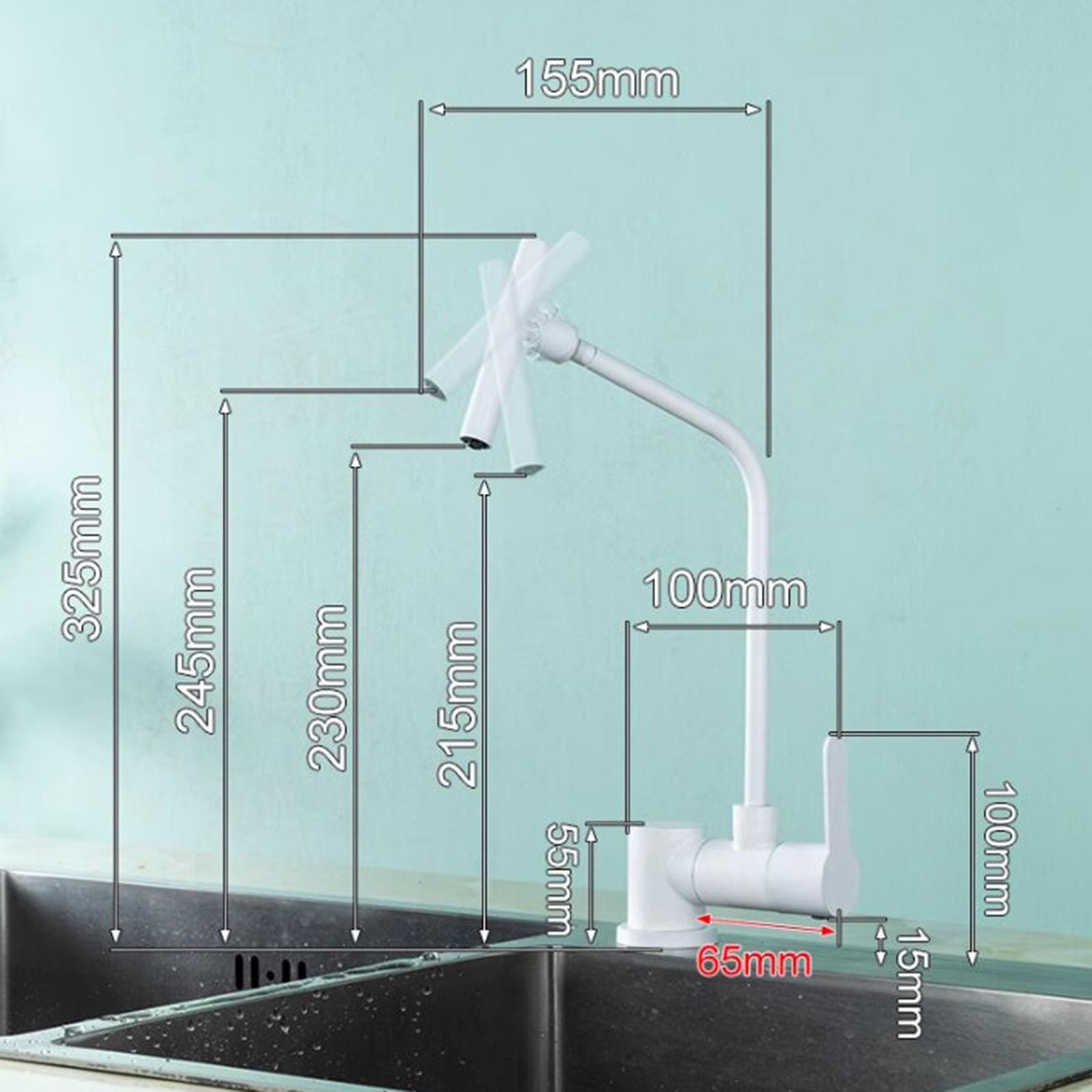 Grifo de Cocina único con rotación de 360°, diseño Compacto bajo Ventana, de Acero Inoxidable, con ósmosis inversa de 1/4", Ideal para Agua Potable.