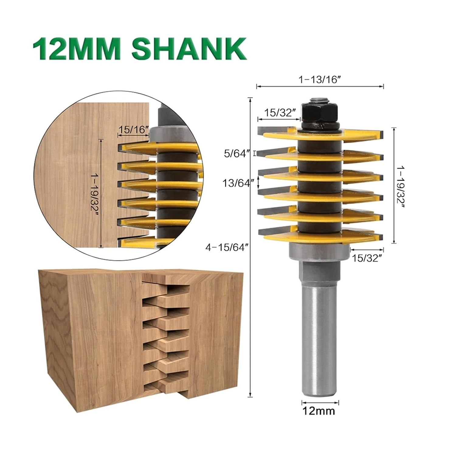 1pc 8mm 12mm 1/2in Shank 2 Teeth Adjustable Finger Joint Router Bit Tenon Cutter Industrial Grade for Wood Tool(12mm Shank)