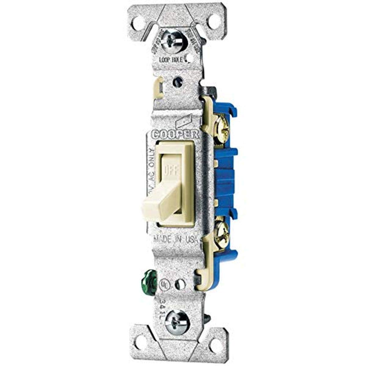 Eaton 1301-7LA-SPL 15-Amp, 120-Volt Standard Grade Single Pole Framed Toggle AC Quiet Switch, Light Almond