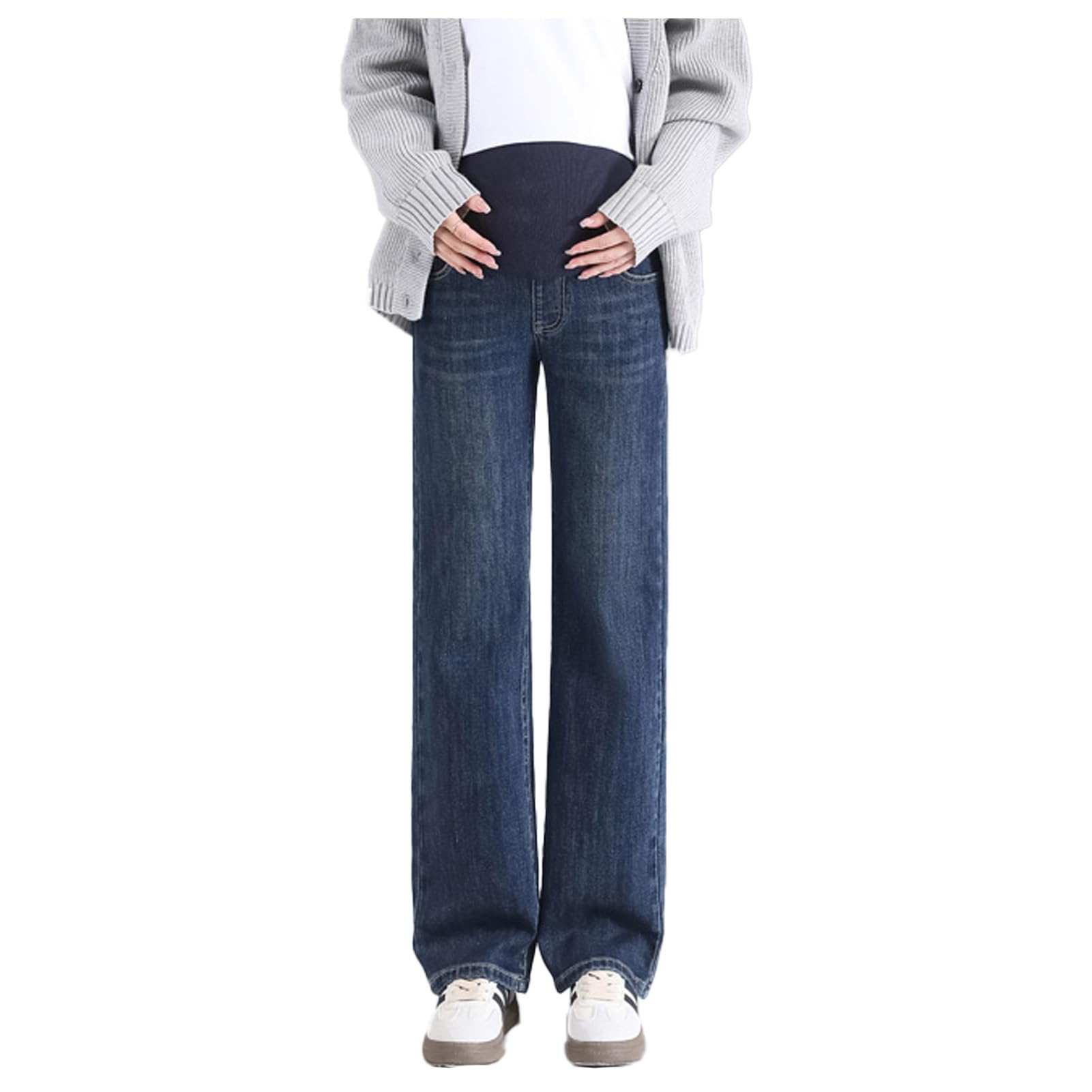 Umstandsjeans, Hose mit weitem Bein, verstellbare Taille, Taschen, modisch und elegant, geeignet für Mädchen unter 170 cm