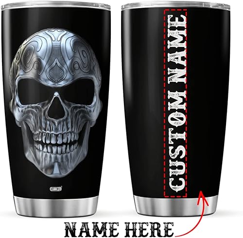 Miniatura 2 de Vaso de café personalizado con diseño de calavera, taza de viaje con tapa, taza aislada, regalos de Navidad para hombres, papá, adultos, vasos de