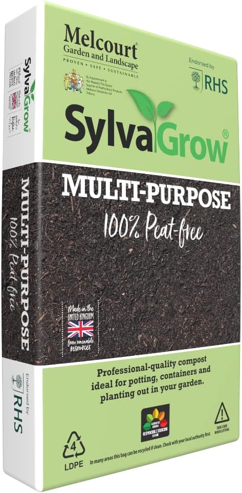 Sylvagrow Standard Multipurpose All Purpose Peat Free Compost Soil | 100% Peat Free Soil | Professional | Raising Seeds and Cuttings, Potting-on, Planting out, Growing bag, Containers | 40 Litre Bag